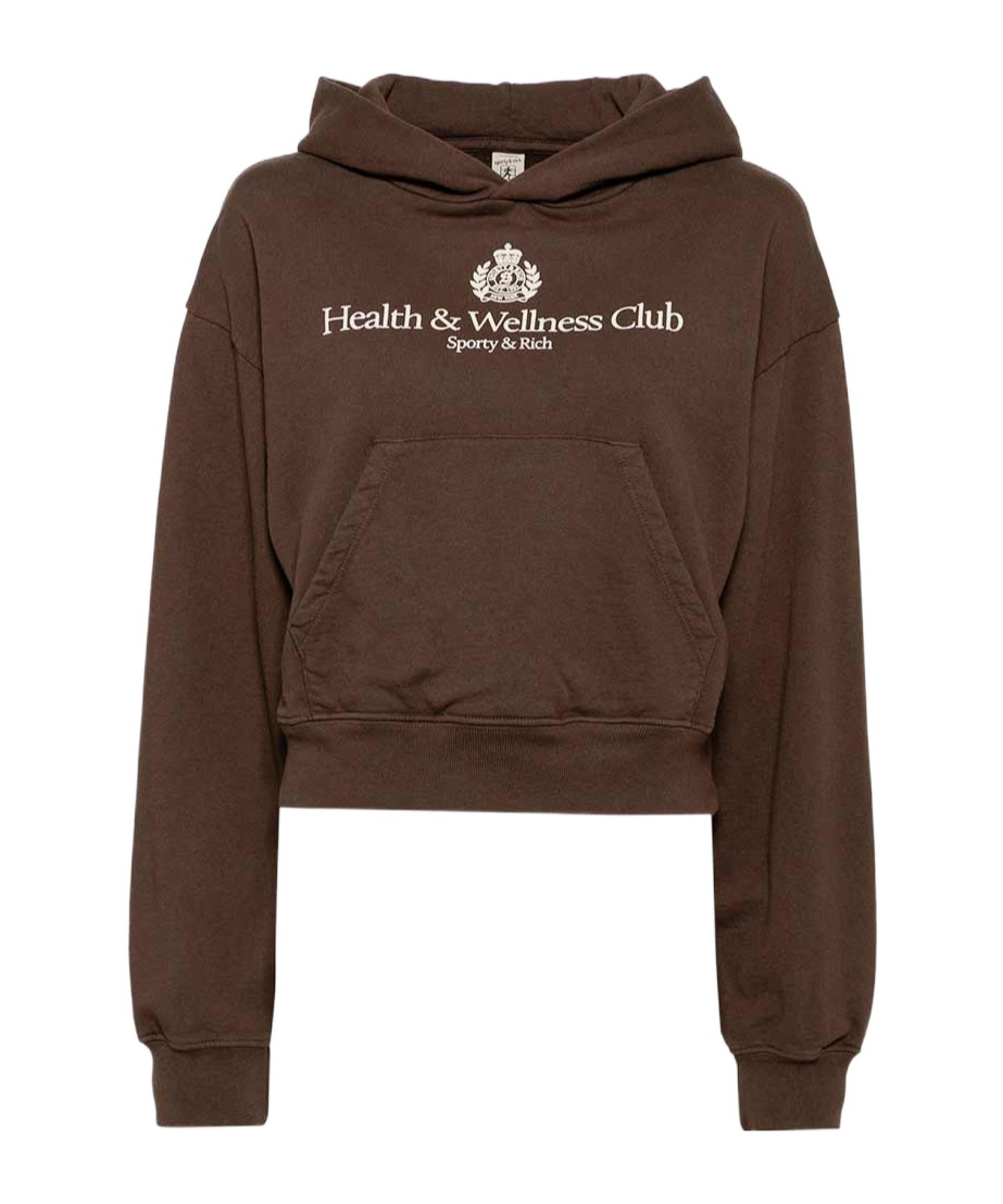 Sporty And Rich Womens Chocolate Brand-print Kangaroo-pocket Cotton-jersey Hoody In Brown
