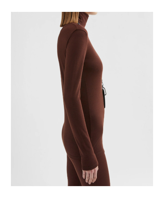Jil Sander Brown Lightweight Wool Blend High-neck T-shirt In Brown