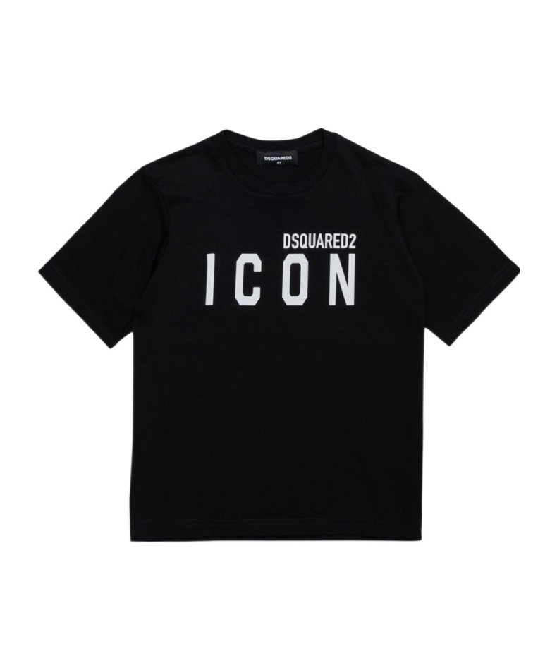 Dsquared2 Black Crewneck T-shirt With Maxi Logo Print On The Front In Cotton Man In Black
