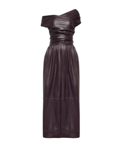 Altuzarra Corfu Off-shoulder Leather Maxi Dress In Brown