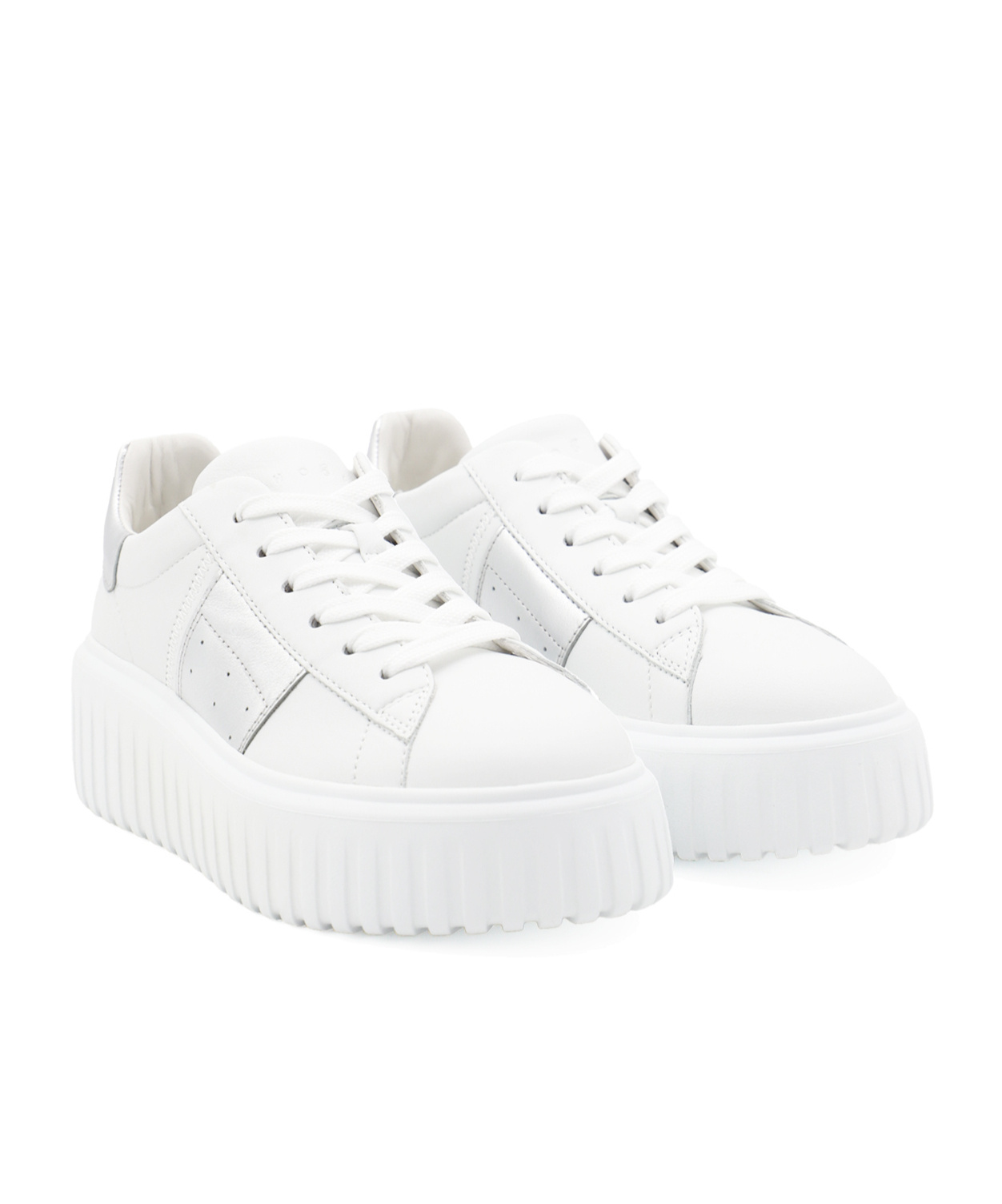 Hogan H-stripes Leather Platform Sneakers In White
