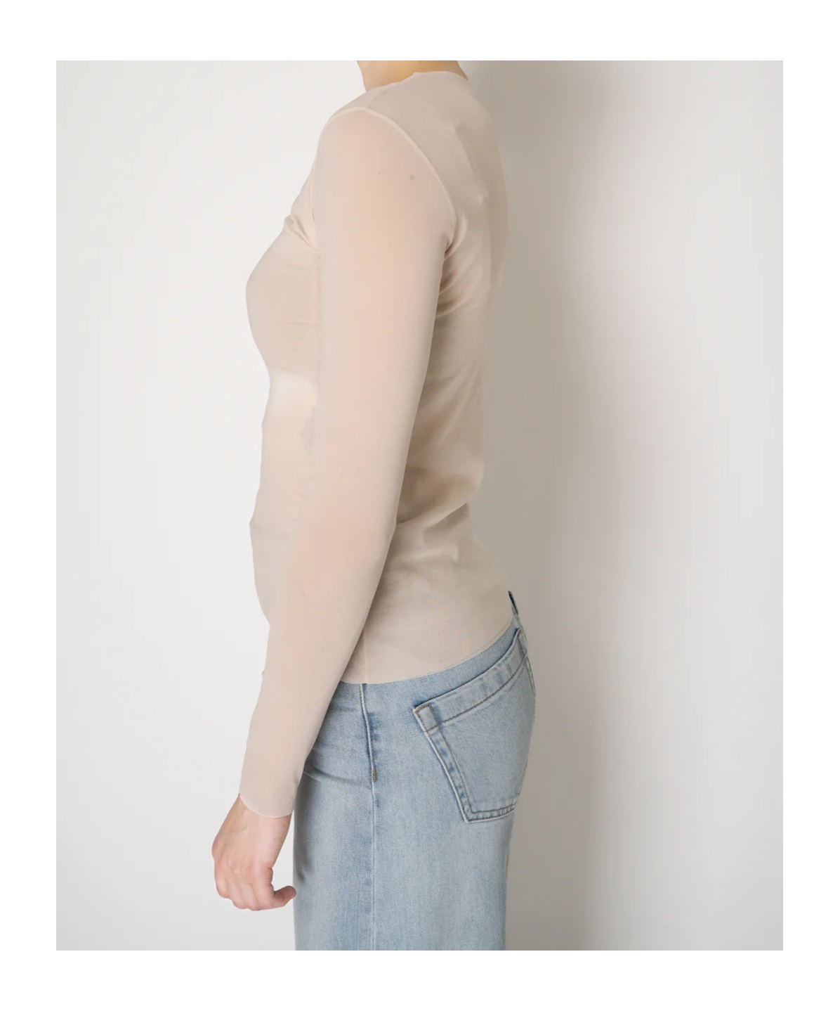D Exterior Tulle Crew Neck Blouse In Neutral