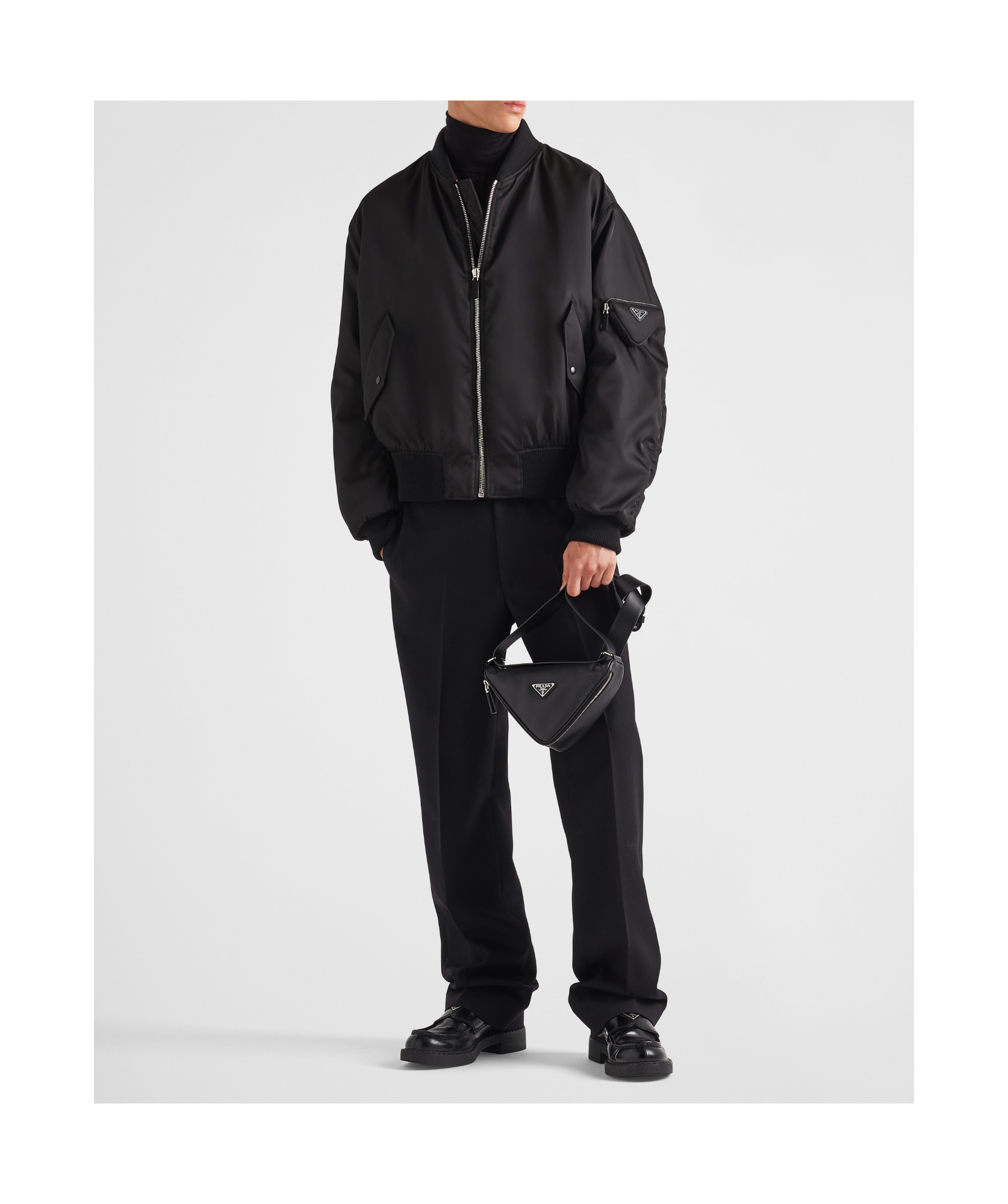 Prada Logo Plaque Bomber Jacket In Black