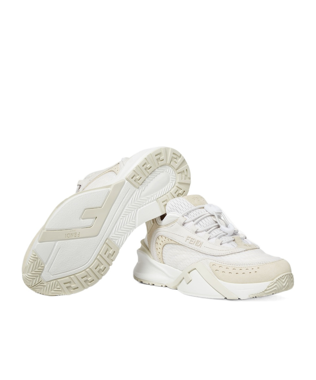 Fendi White Mesh And Suede Low Tops In White
