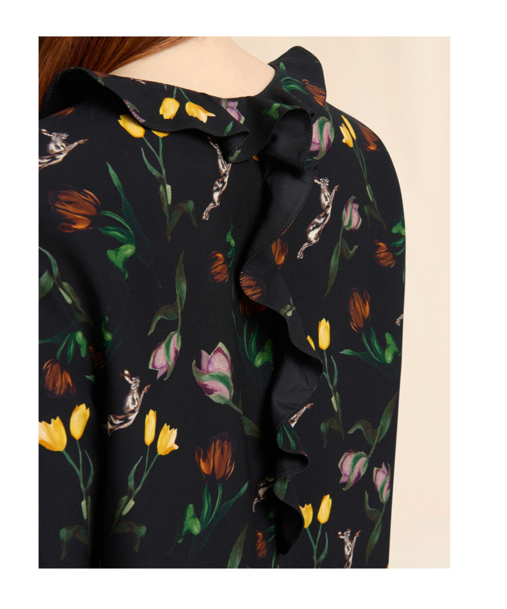 Marni Black Envers Satin Maxi Dress With Tulips And Hares Print In Black