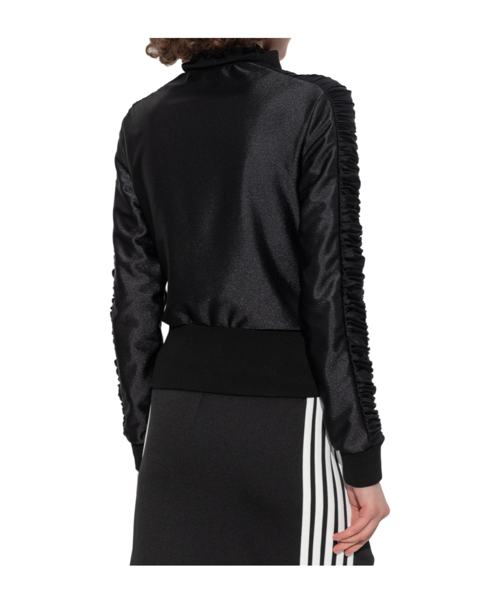 Balenciaga Ruffled-sleeve Zip-up Sweatshirt In Black