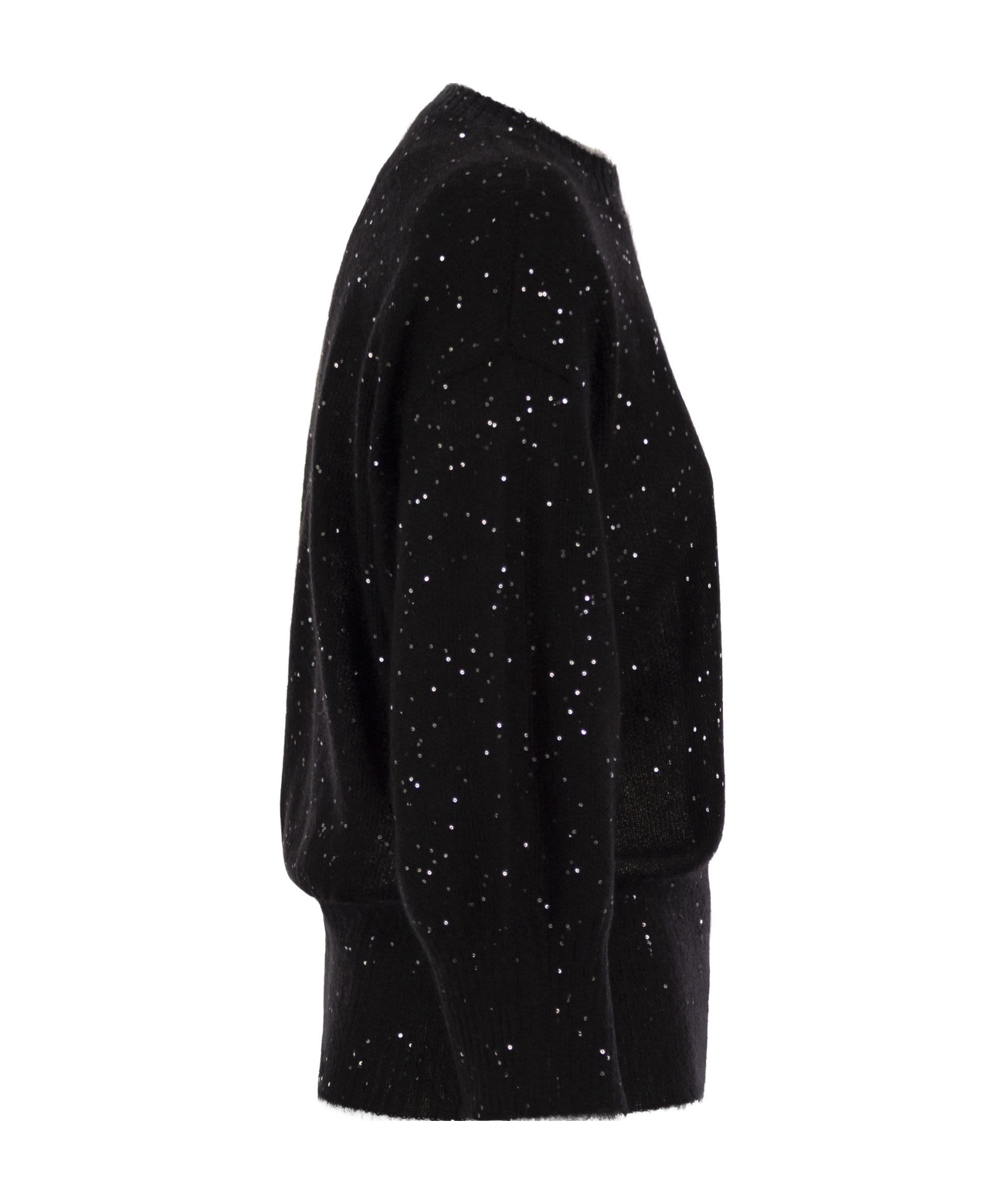 Fabiana Filippi Sequin Crewneck 3/4 Sleeved Jumper In Black