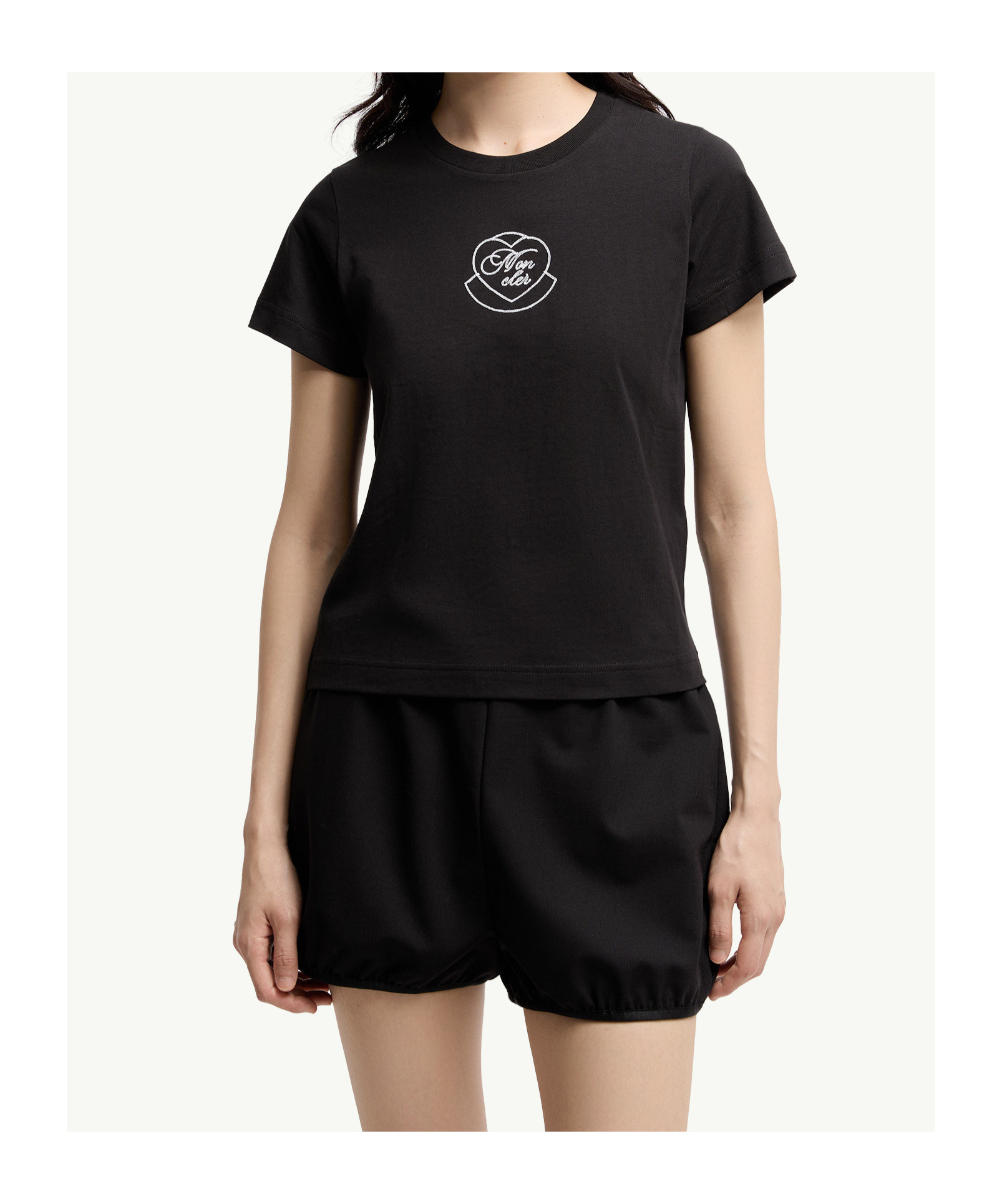 Moncler Embroidered Heart Logo Cotton T-shirt In Black