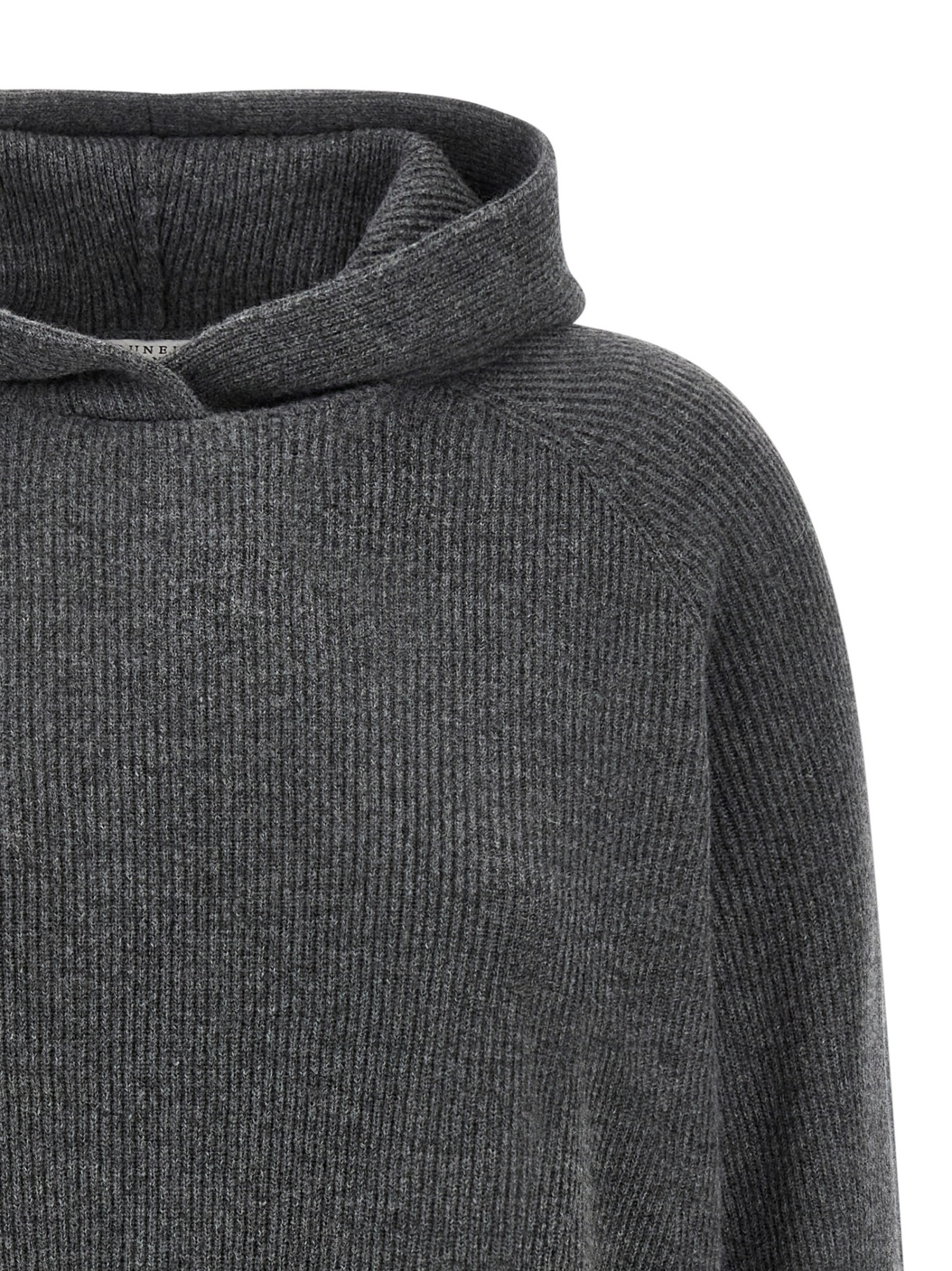 Brunello Cucinelli Ribbed Texture Hooded Sweater With Long Sleeves In Black