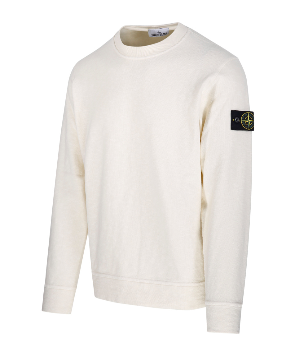 Stone Island Ivory Wool Blend Crewneck Sweater In White