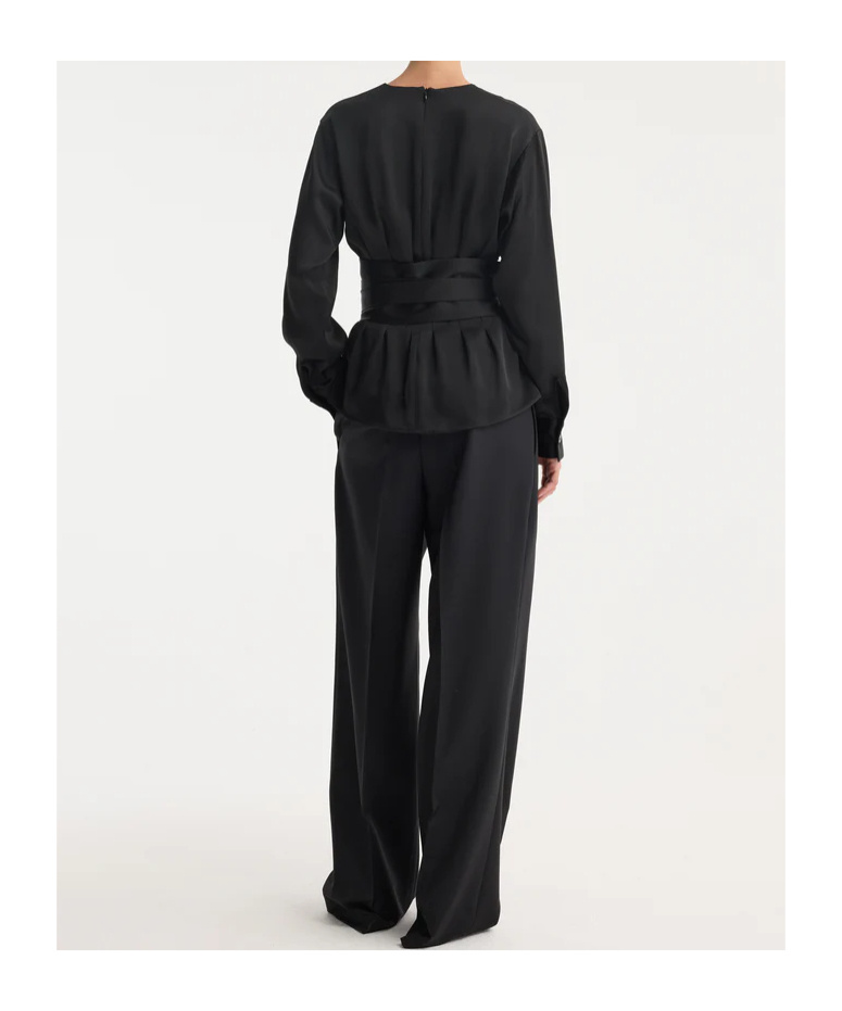 Rohe Crew Neck Pleated Blouse In Black