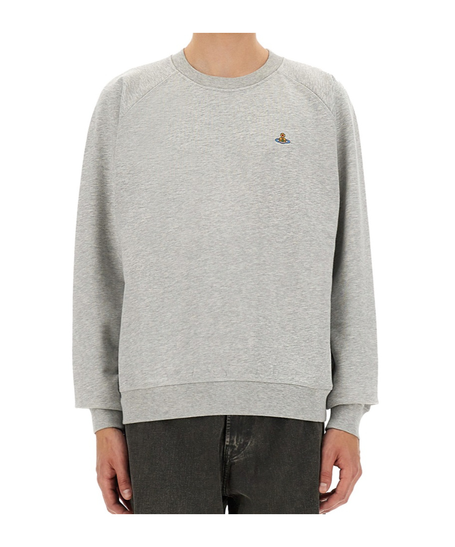 Vivienne Westwood Relaxed Fit Long-sleeve Cotton Sweatshirt With Embroidered Logo In Gray