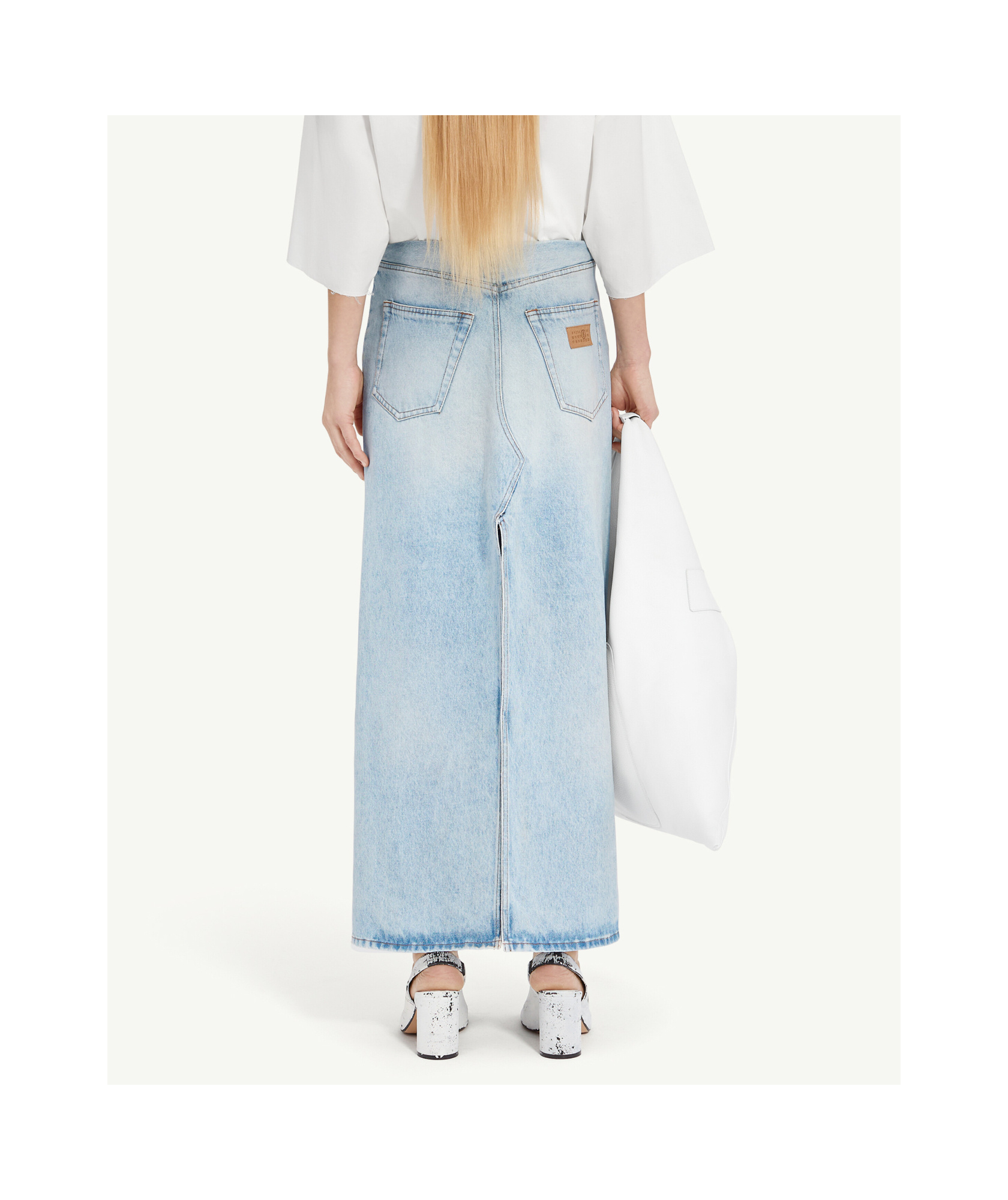 Shop Mm6 Maison Margiela Long Denim Skirt In Blue