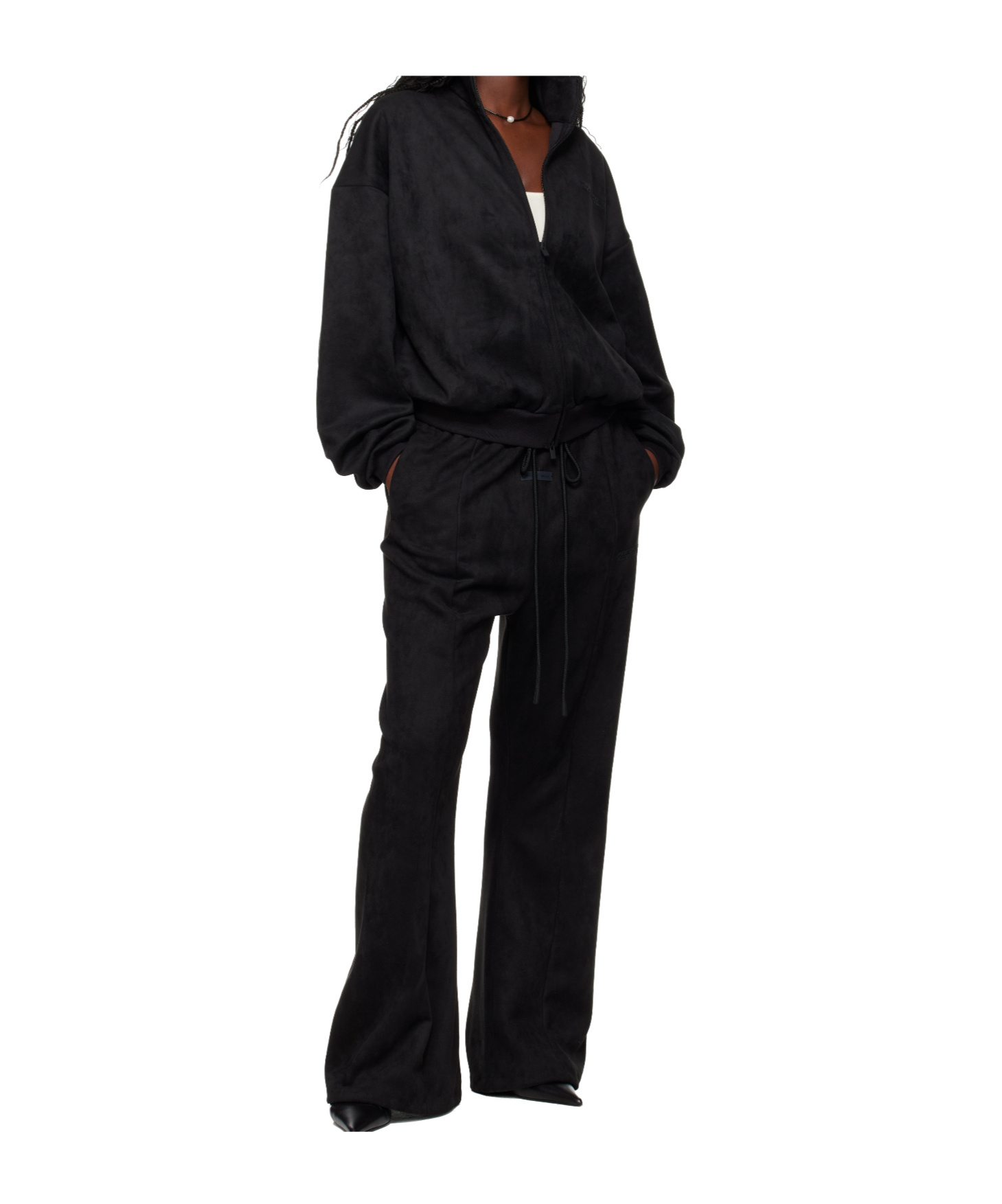 Essentials Womens Suede Fleece Flare Sweatpant In Black