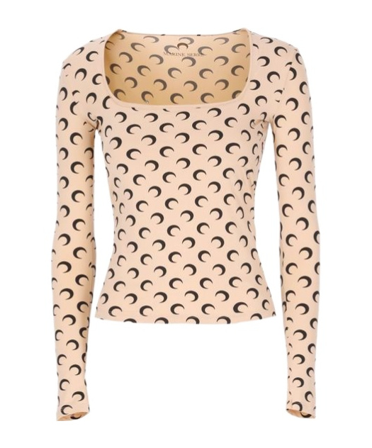 Marine Serre Moon Printed Jersey Ls Squareneck Top In Multi