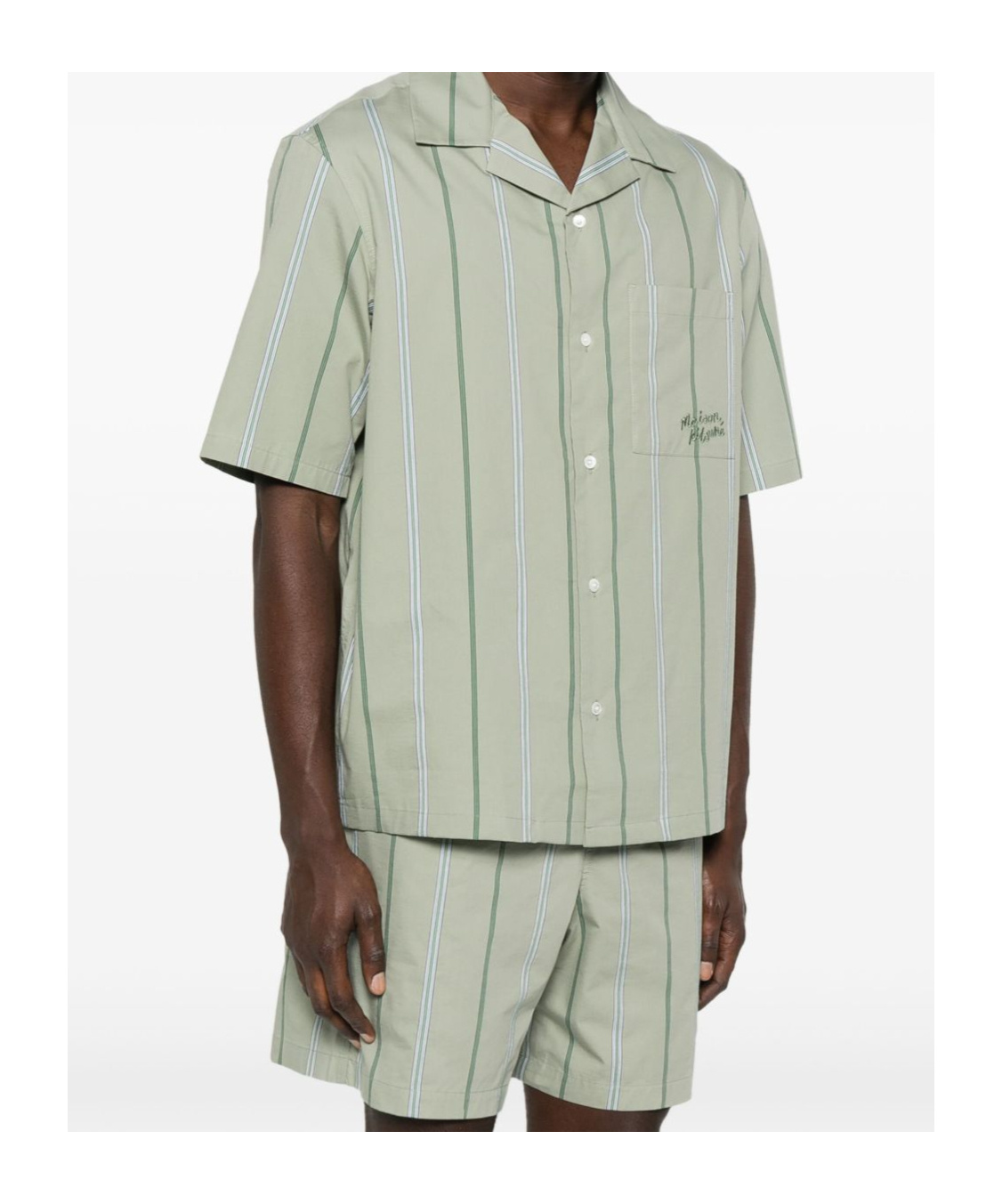 Maison Kitsuné Striped Short Sleeved Resort Shirt In Green