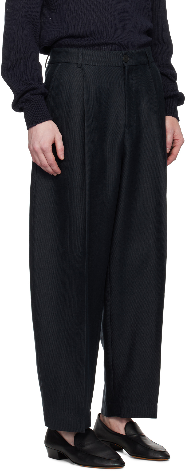 Studio Nicholson Navy Ellis Trousers In Black