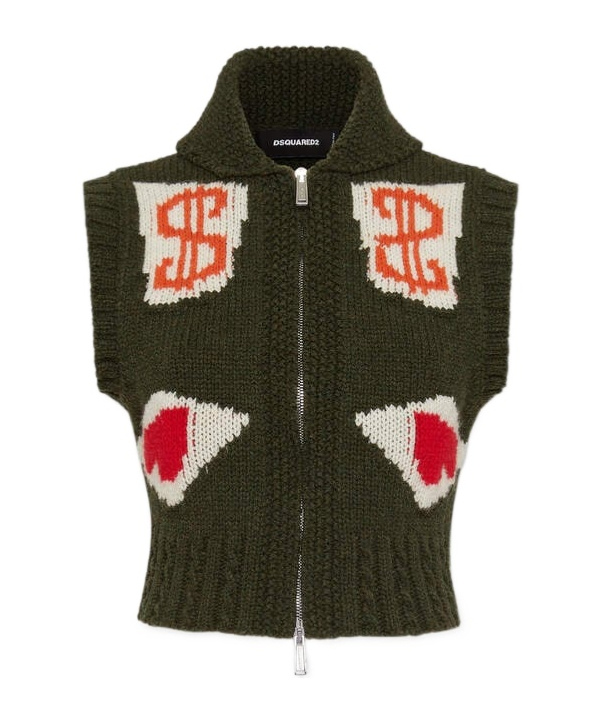 Dsquared2 Sleeveless Zipped Knitted Cardigan In Black