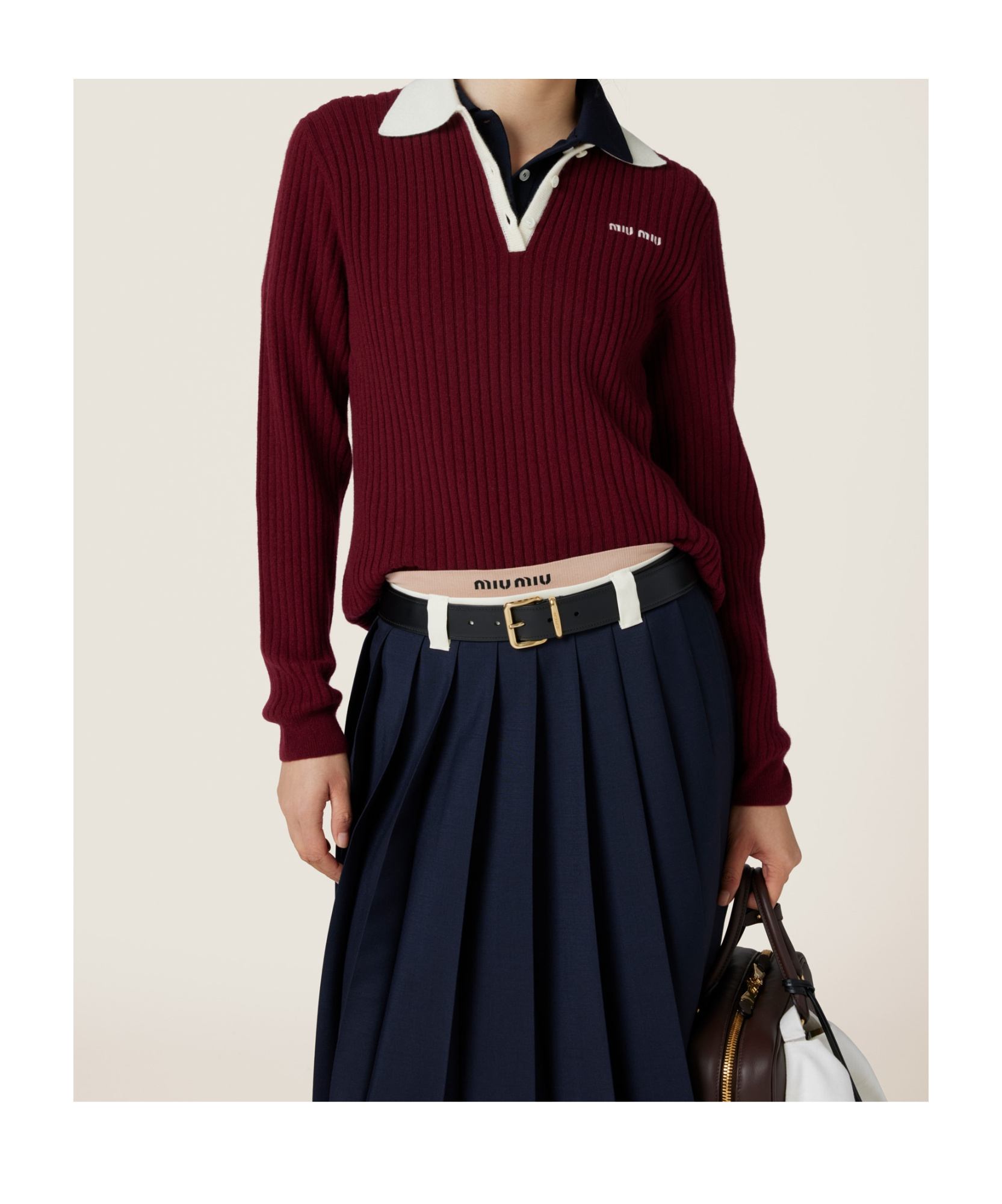 Miu Miu Rib Cashmere Sweater In Brown