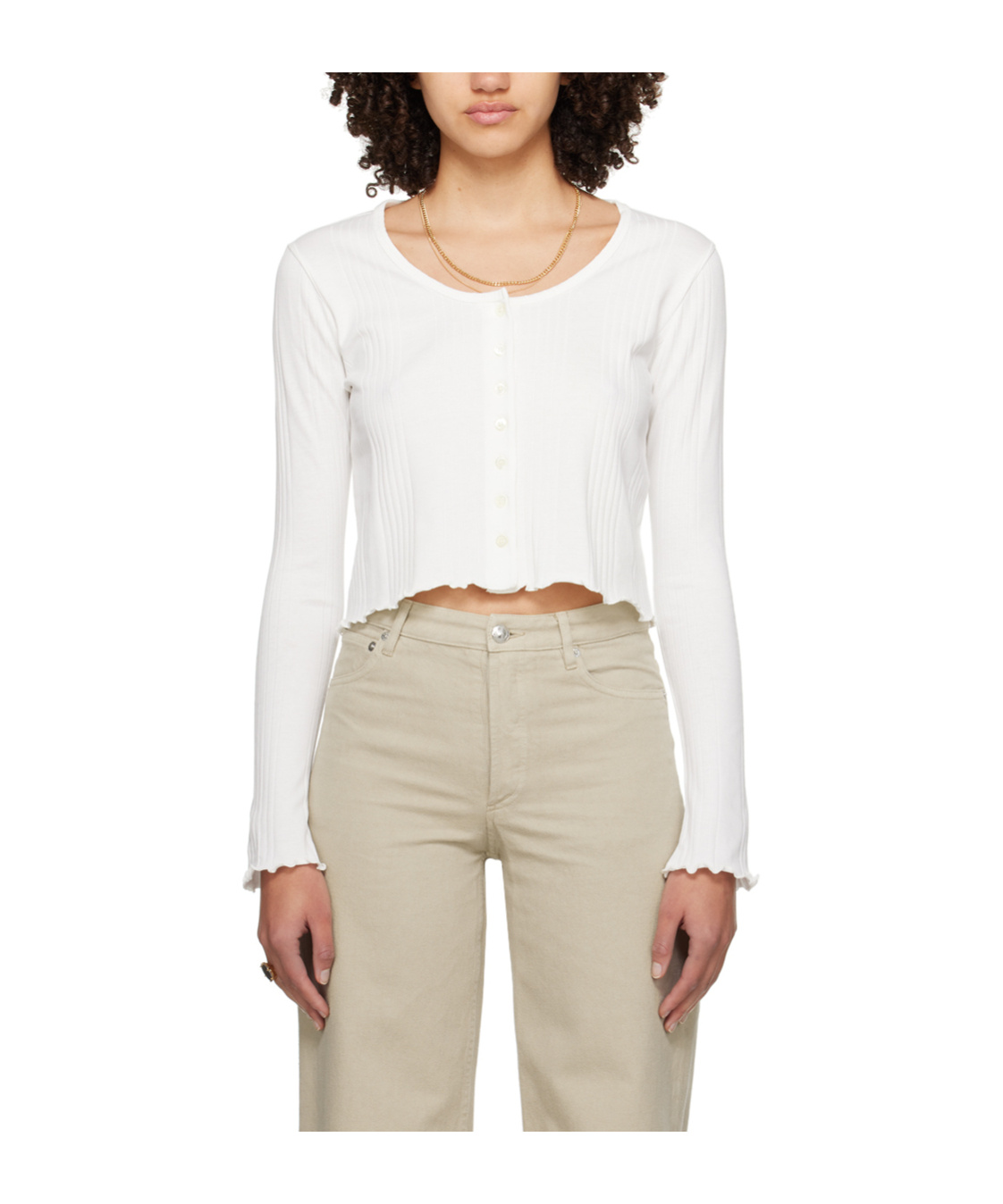 Apc Lettuce Rimmed Knitted Cardigan In White