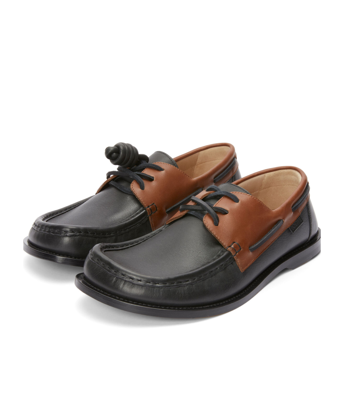 Loewe Sculpted Black Leather Shoes With Brown Accents In Black