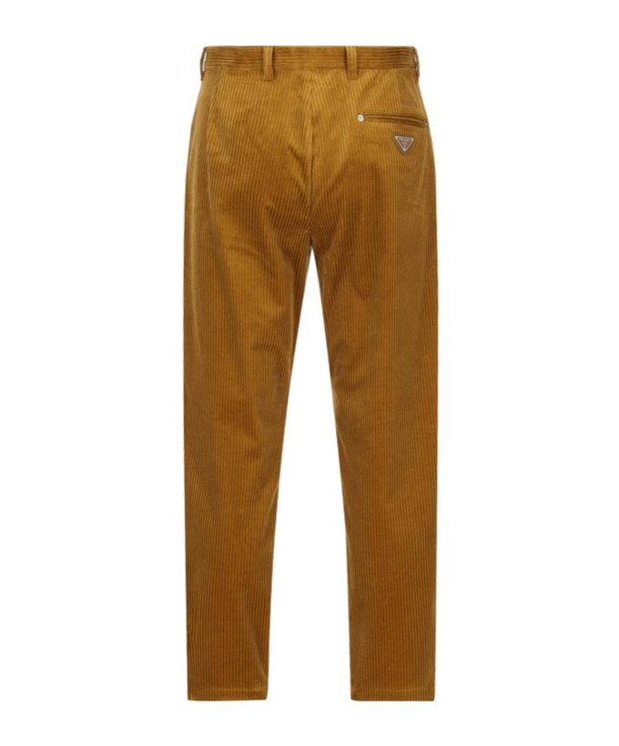 Prada Enamel Triangle-logo Corduroy Trousers In Brown
