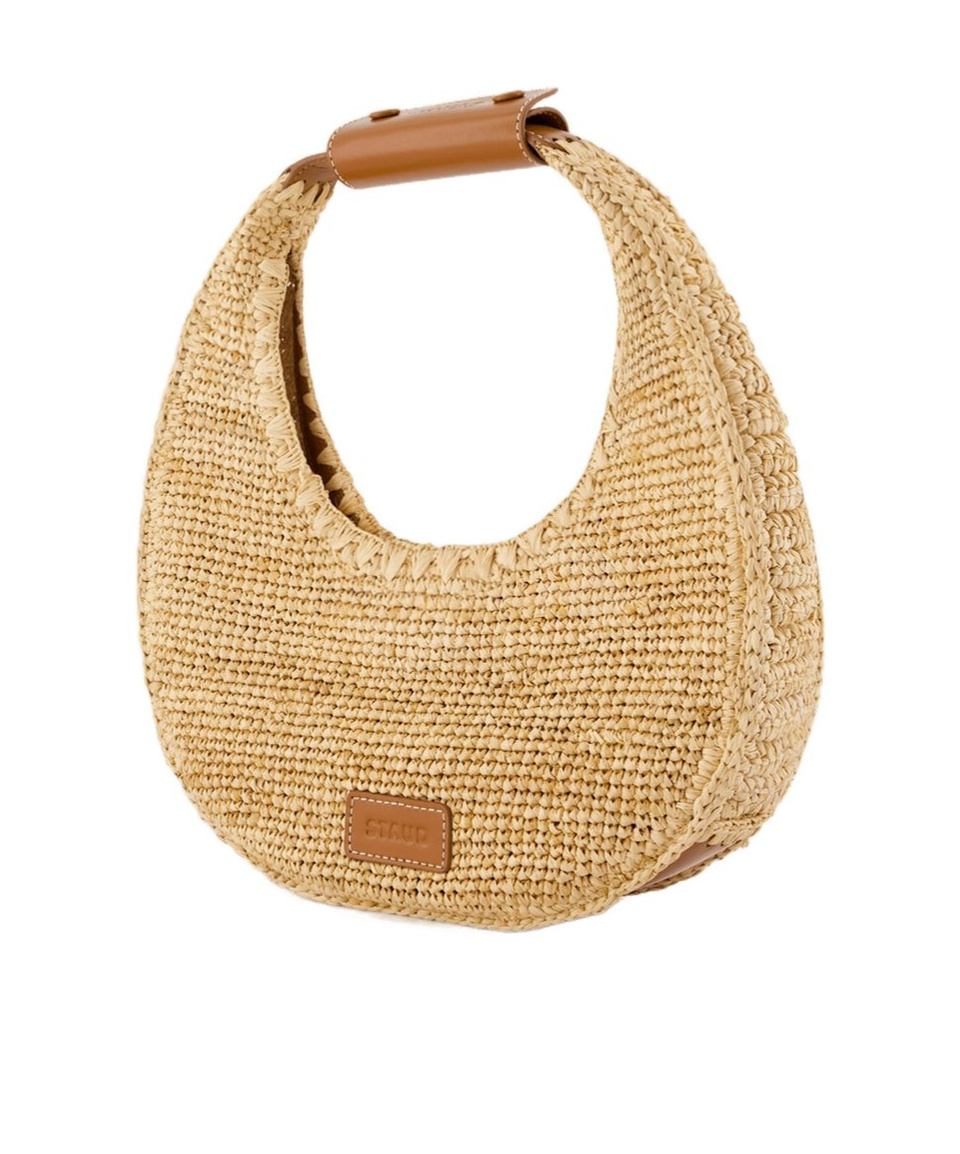 Staud Moon Raffia Tote Bag Shoulder Bags Beige In Brown