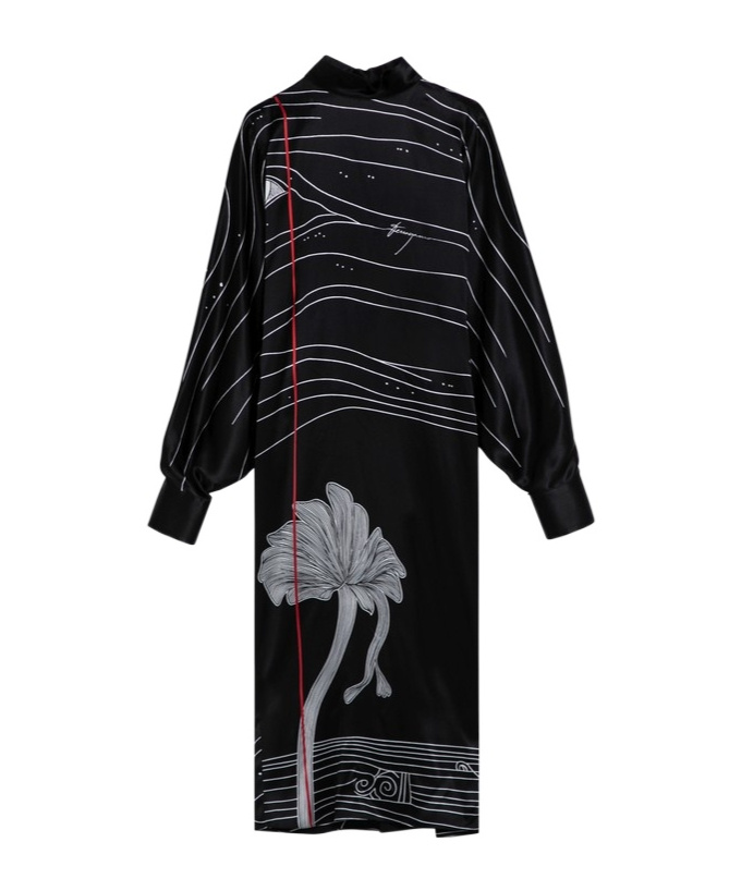 Ferragamo Spirit Print Satin Dress In Black