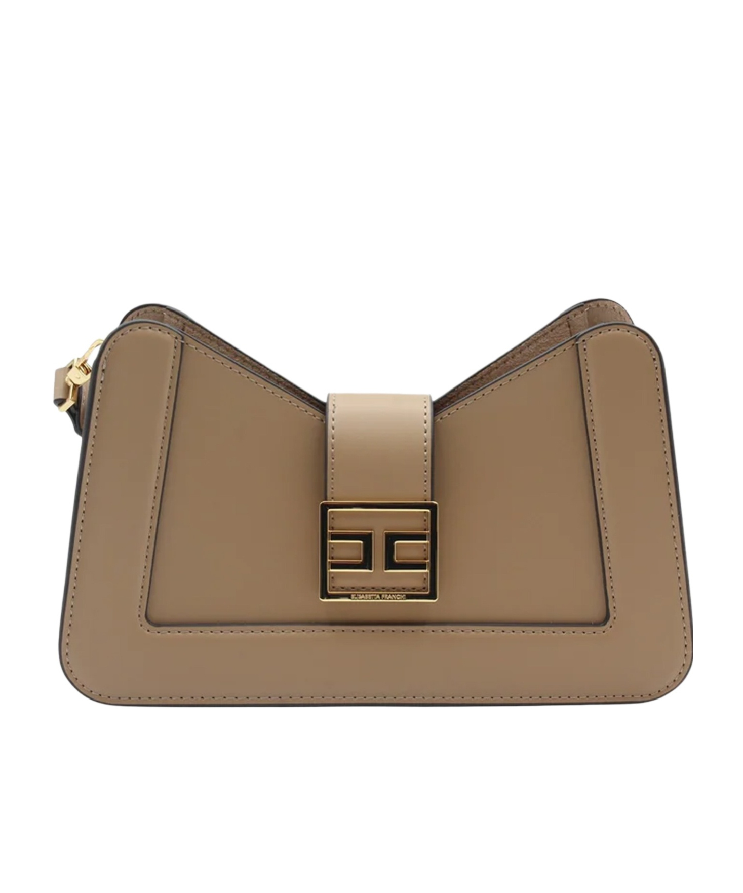 Shop Elisabetta Franchi Logo-buckle Shoulder Bag In Brown