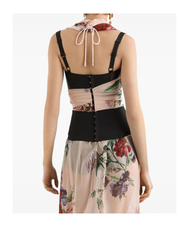 Dolce & Gabbana Rose Red Top With Halterneck Tie Fastening In Multicolor