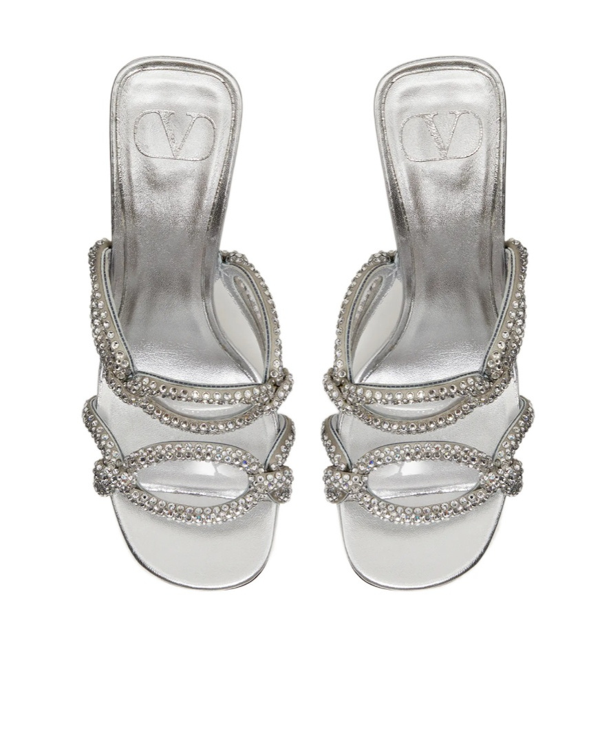 Valentino Crystal Chain Transparent-heel Mule Sandals In Gray