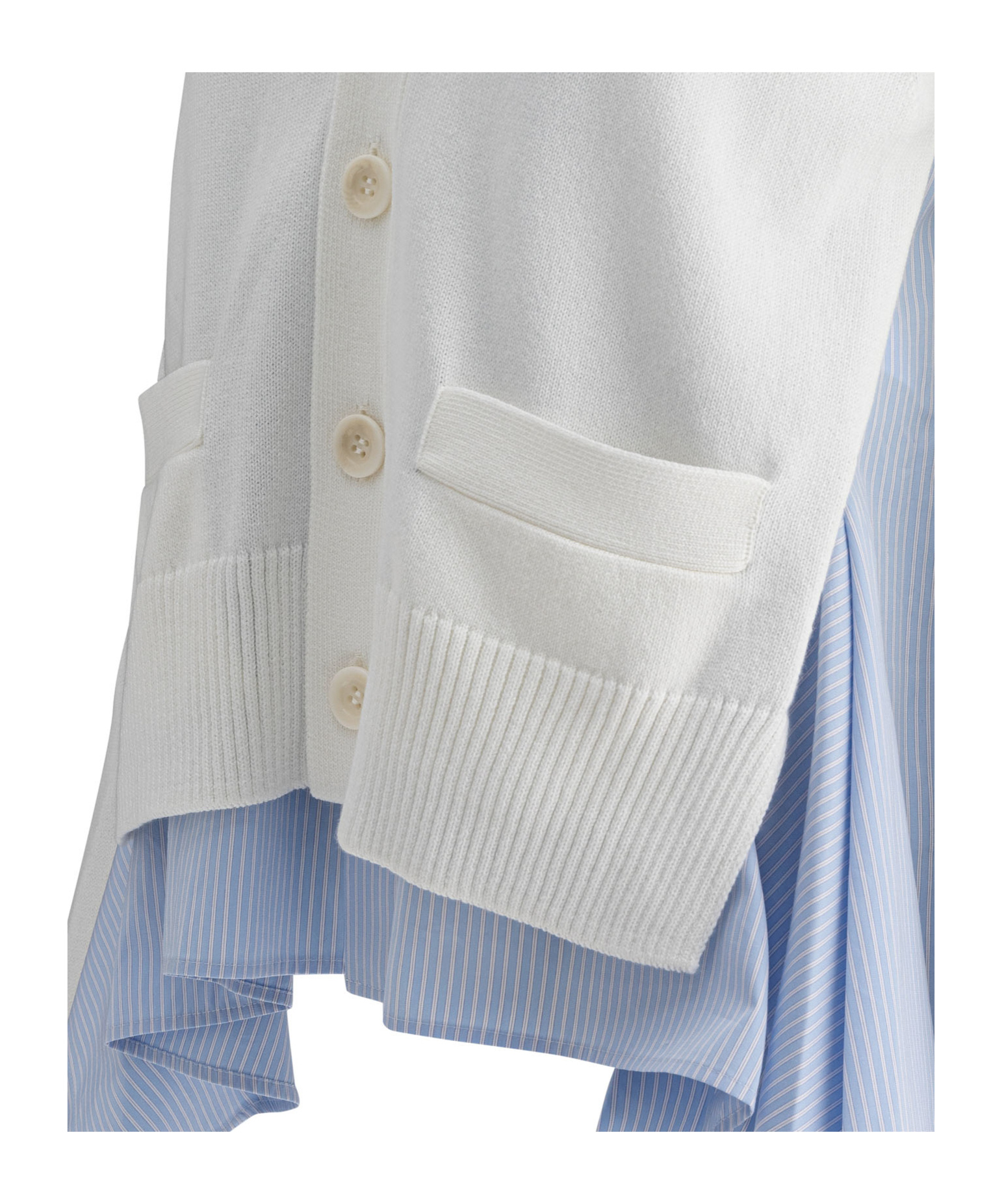 Sacai V-neck Layered Cardigan Patch Pockets In White