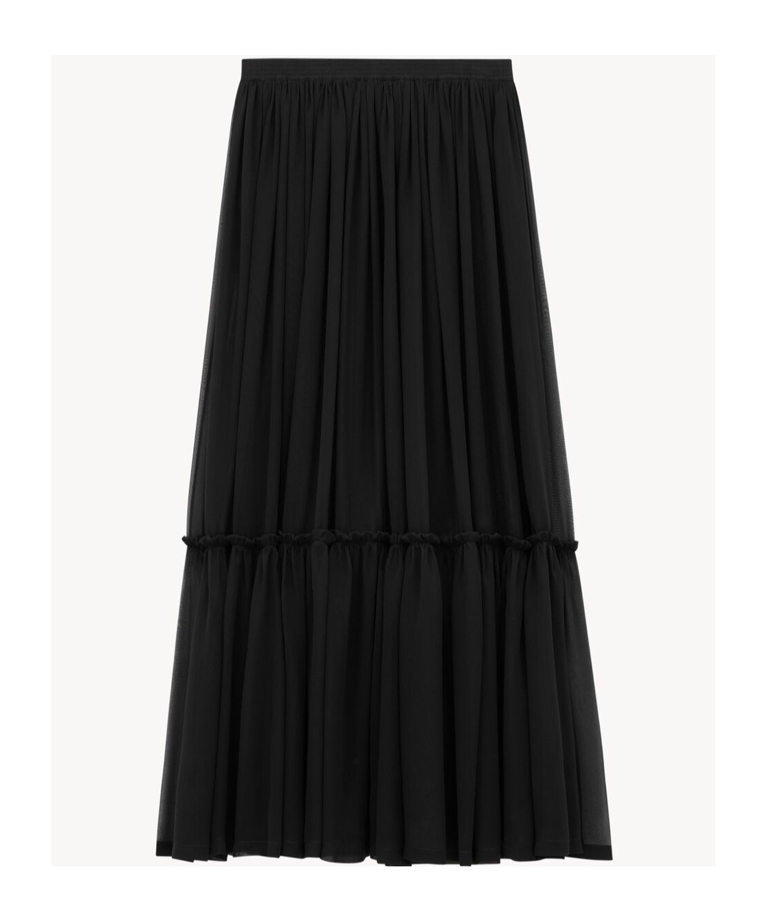Saint Laurent Flounced Skirt In Silk Crepe Muslin In Black