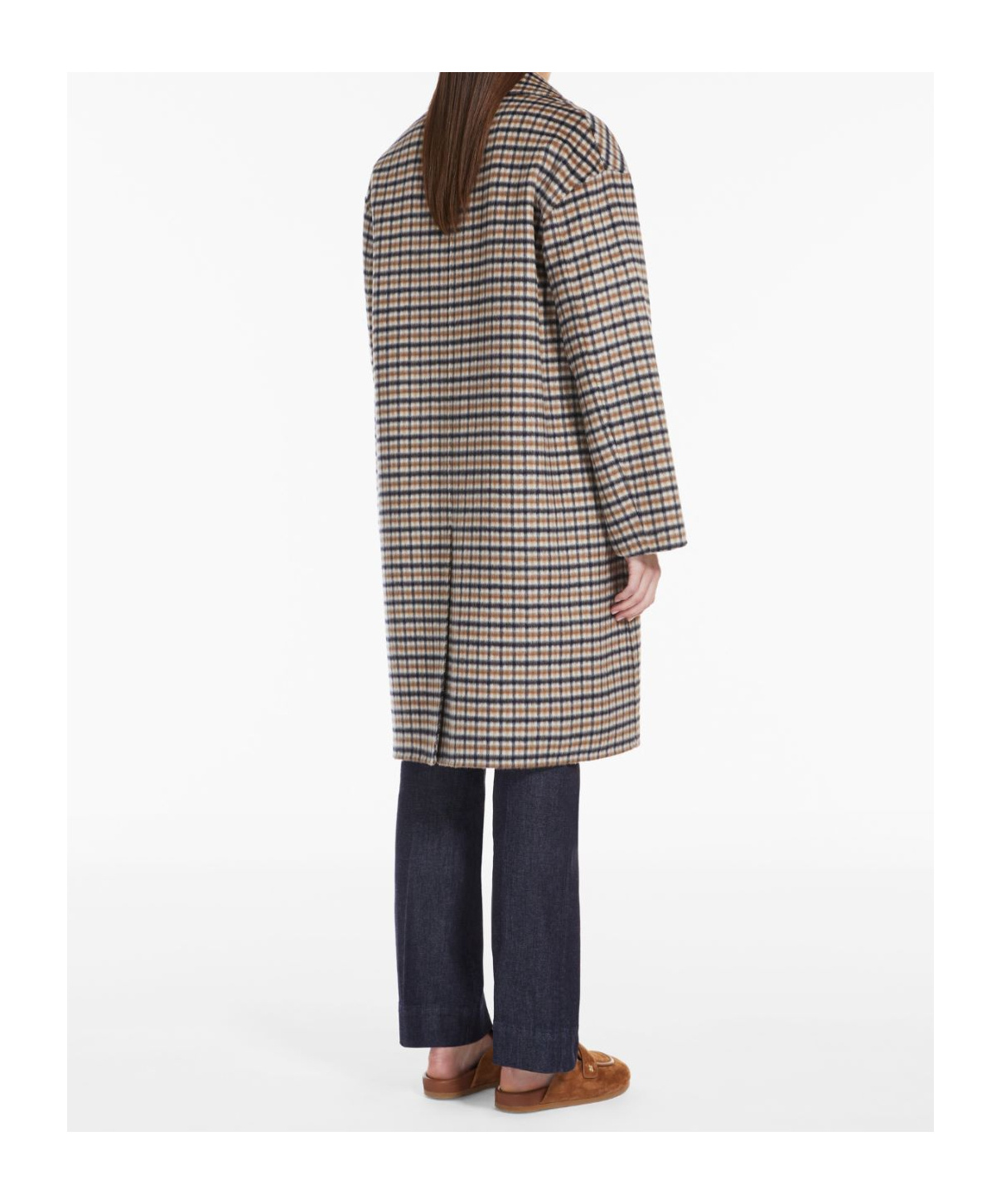 Max Mara Single-breasted Plaid Coat In Nude