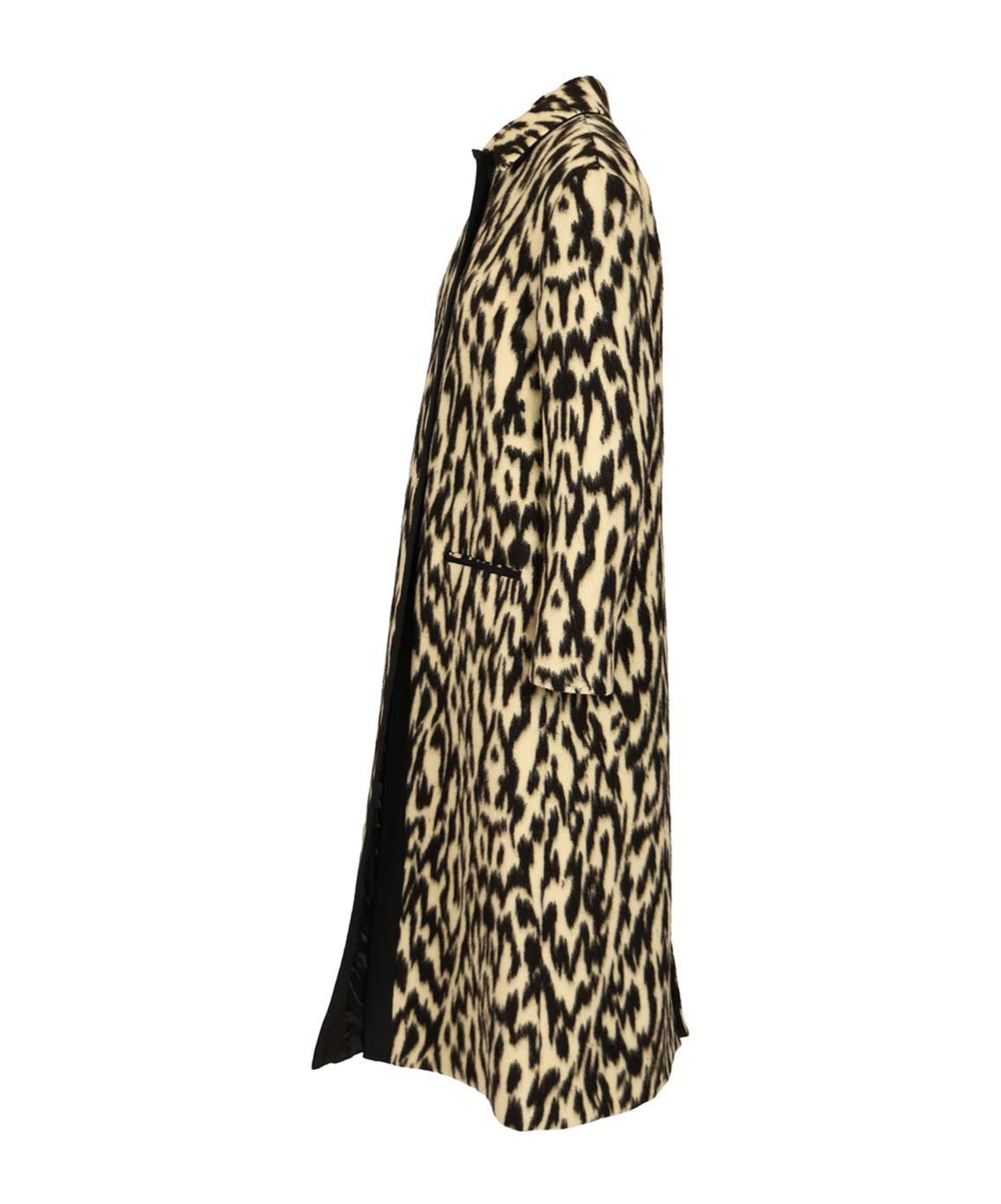 Forte Forte Long Animal Print Coat Featuring Pockets In Black