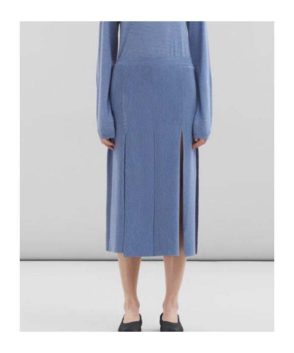 Marni Slit-detail Fine-knit Midi Skirt In Blue