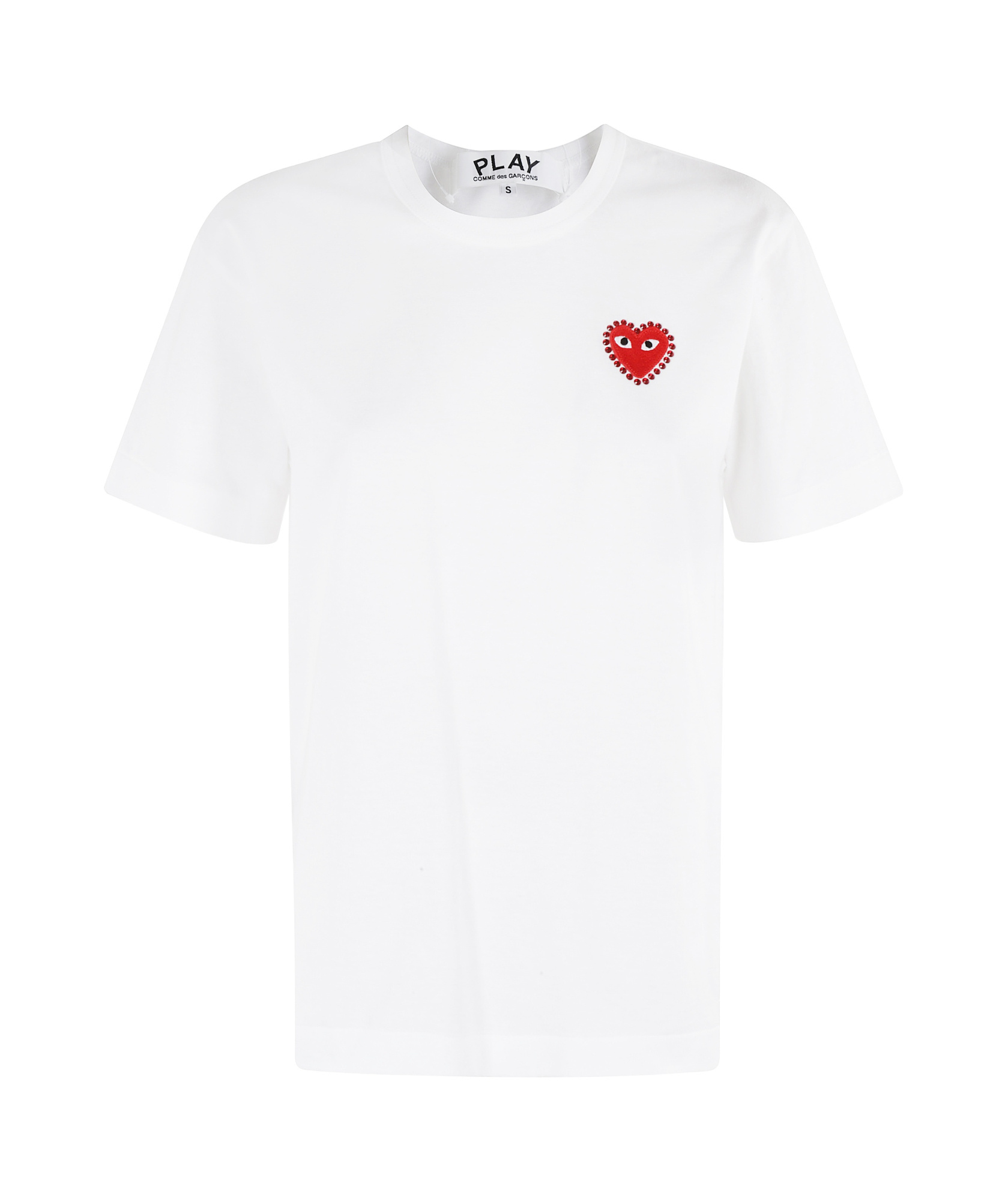 Comme Des Garçons Play Logo Embroidered T-shirt With Round Neck In White Red