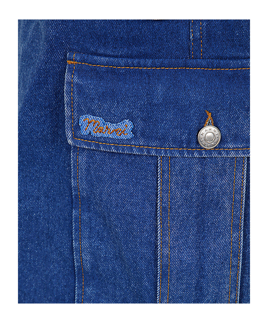 Shop Marni Dark Blue Denim Cargo Pants With Logo Patch