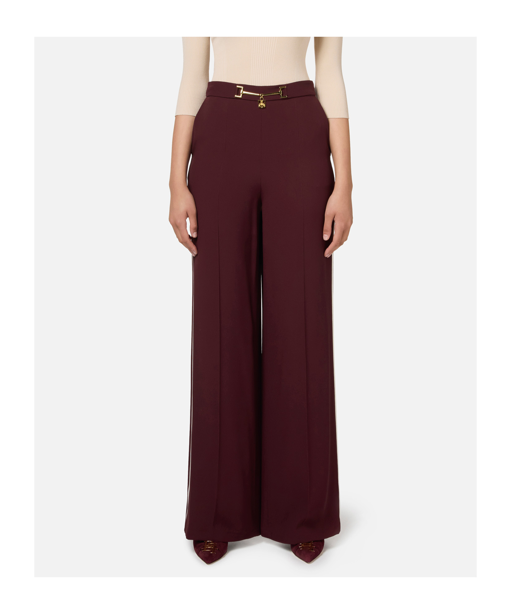 Elisabetta Franchi Red Wide-leg Trousers With High Waist In Brown