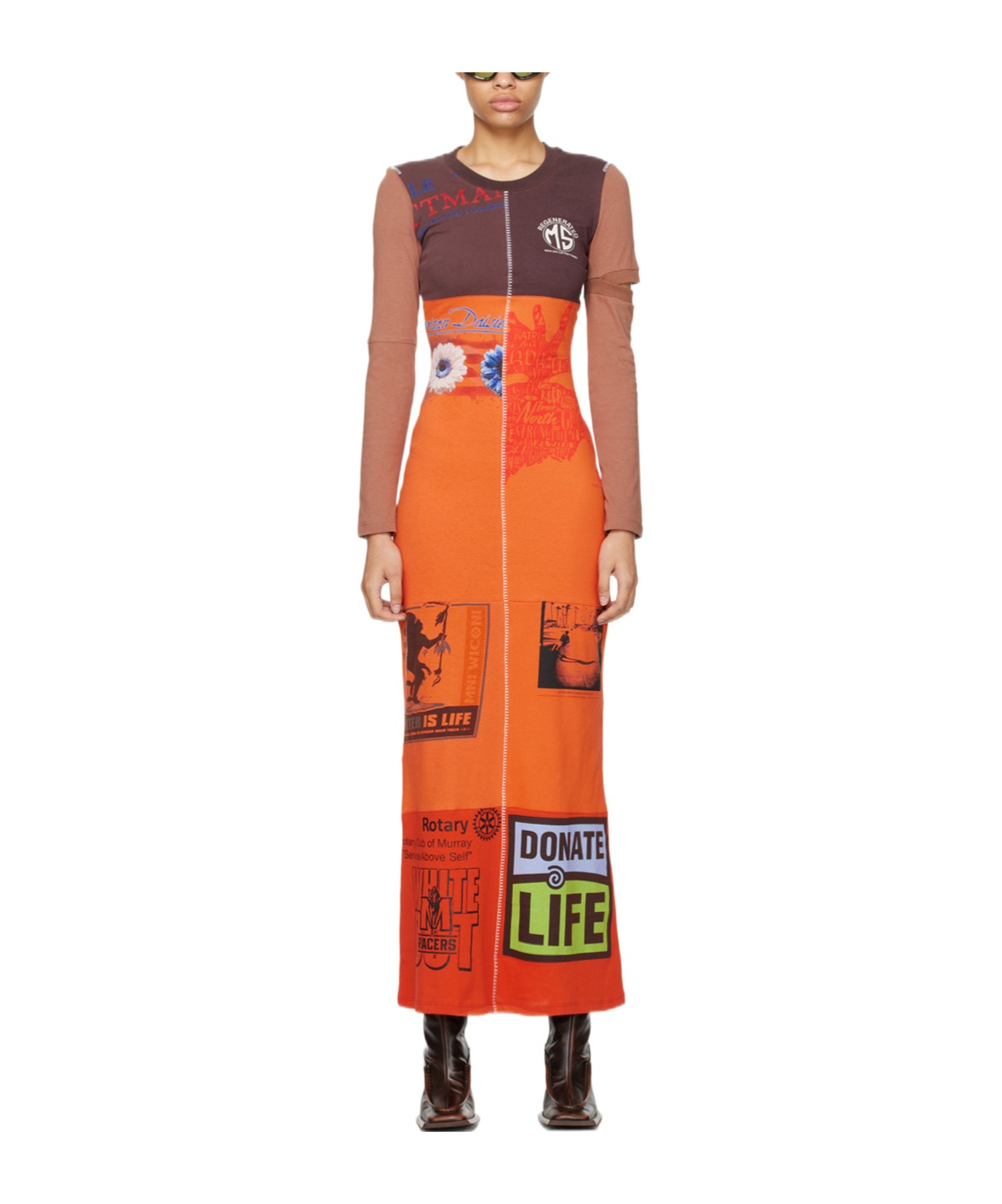 Marine Serre Round Neck Long-sleeved Dress In Multicolor