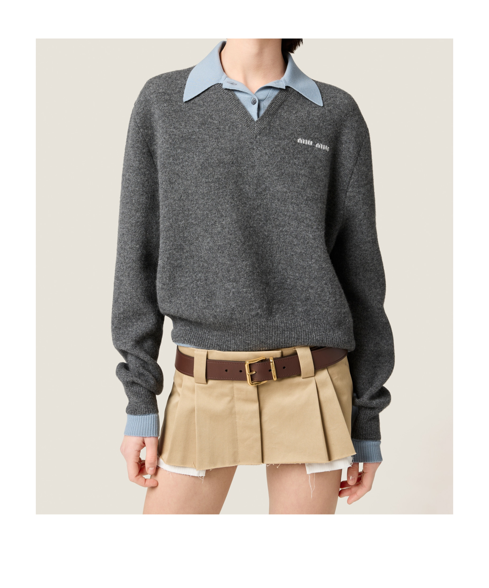 Miu Miu Cashmere Long-sleeved Polo Sweater In Black