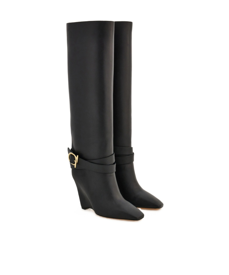 Ferragamo Knee High Boot With Wedge Heel In Multi