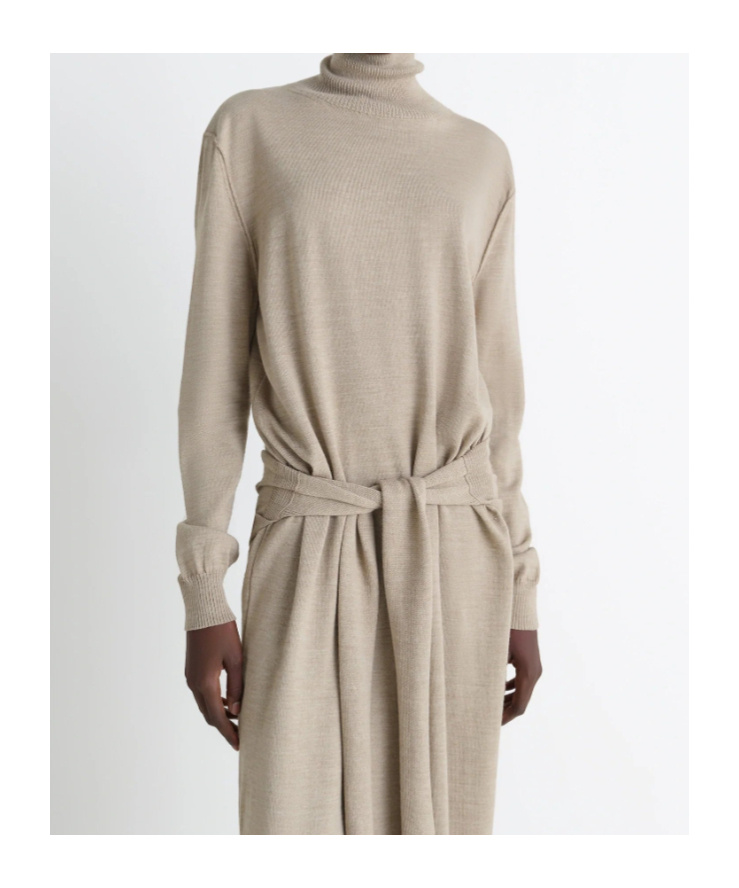 Lemaire Tie-waist Turtleneck Dress Light Taupe In Brown