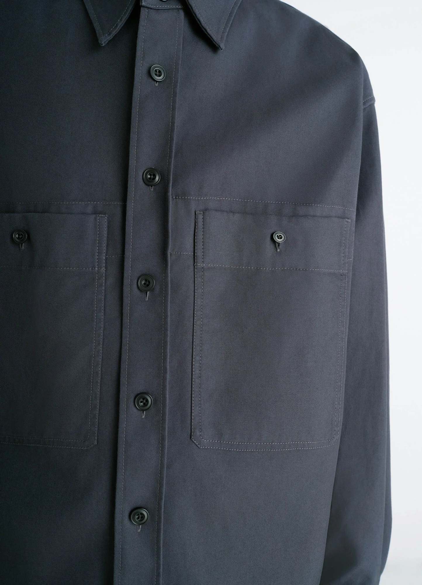 Lemaire Patch-pocket Twill Overshirt In Blue
