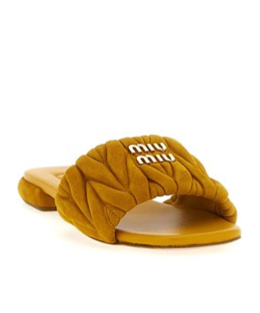 Miu Miu Women Mustard Suede Slippers In Orange
