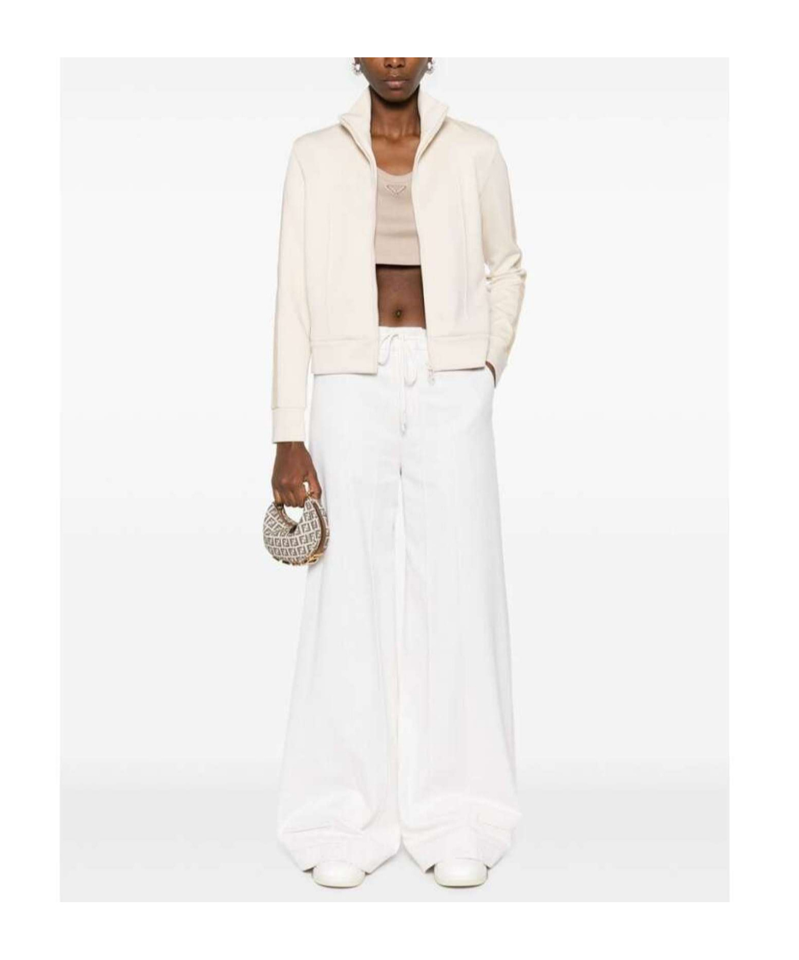 Fendi Logo-tape Zip-up Sweatshirt In White