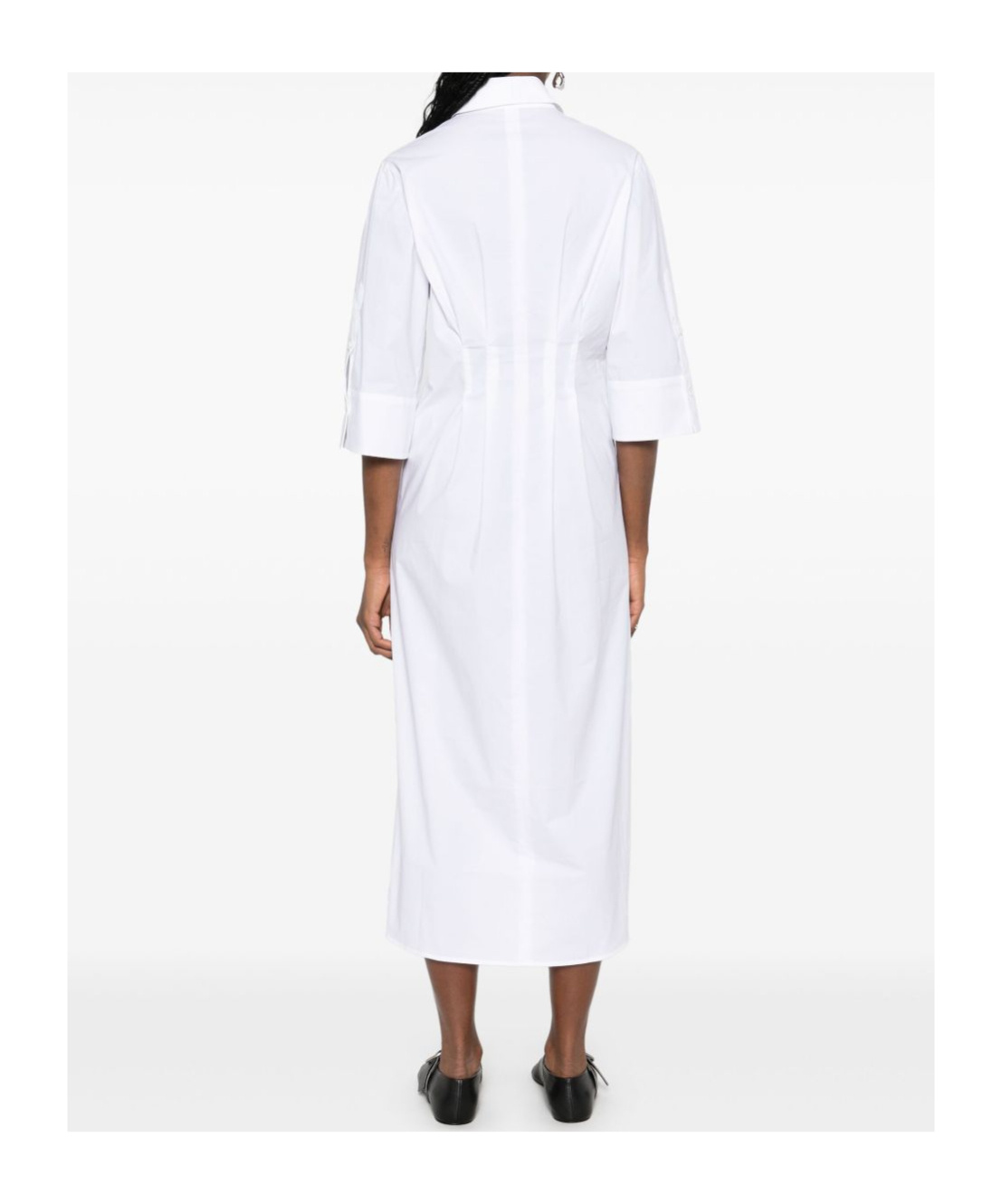 Seventy Pleated White Dress With Buttoned Cuffs And Side Slits