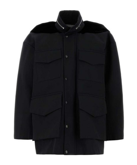 Sacai Pocket-detailed Velvet Panel Jacket In Black