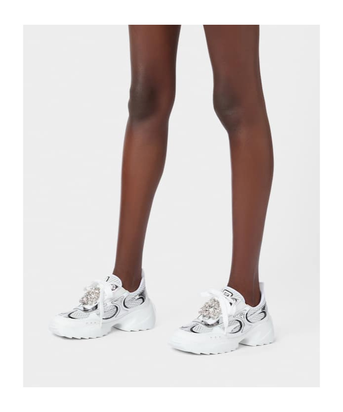 Roger Vivier Viv' On The Run Sneakers In Leather And Fabric In White