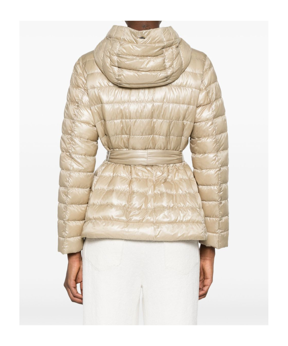 Herno Down Jacket Hooded Waist Belted In Neutral